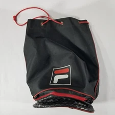 VTG 90s FILA Black Red Rubber Bottom Round Cinch Top backpack daypack duffle