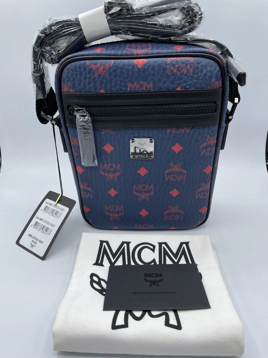 MCM Men's Blue White Visetos Crossbody Camera Bag