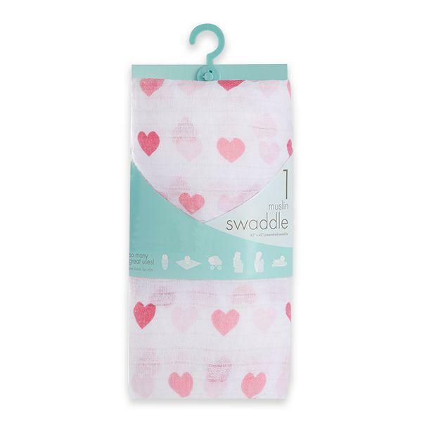 Aden & Anais Baby Girl Pink Heart Muslin Blanket Muslin Swaddle