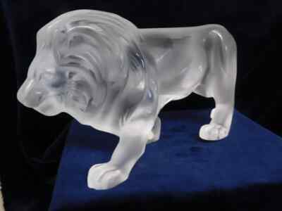 LALIQUE フロストガラス ライオン Amazing Lalique Glass Sitting Lion .French Frosted Crystal