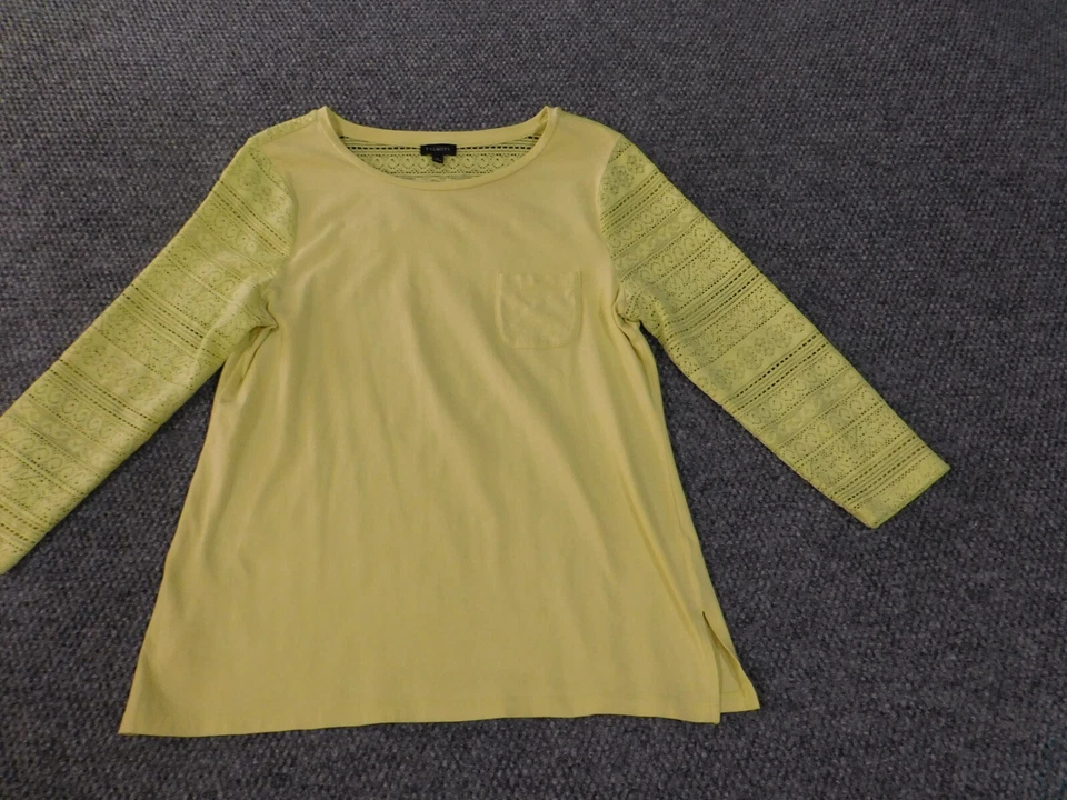 Pulôver feminino Talbots top médio amarelo laçado algodão stretch - Imagem 2 de 4