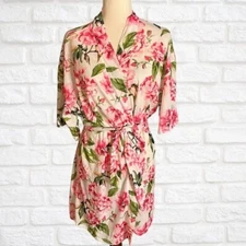 Show Me Your Mumu Pink Floral Robe Kimono Bathroom Size Small Short Coverup