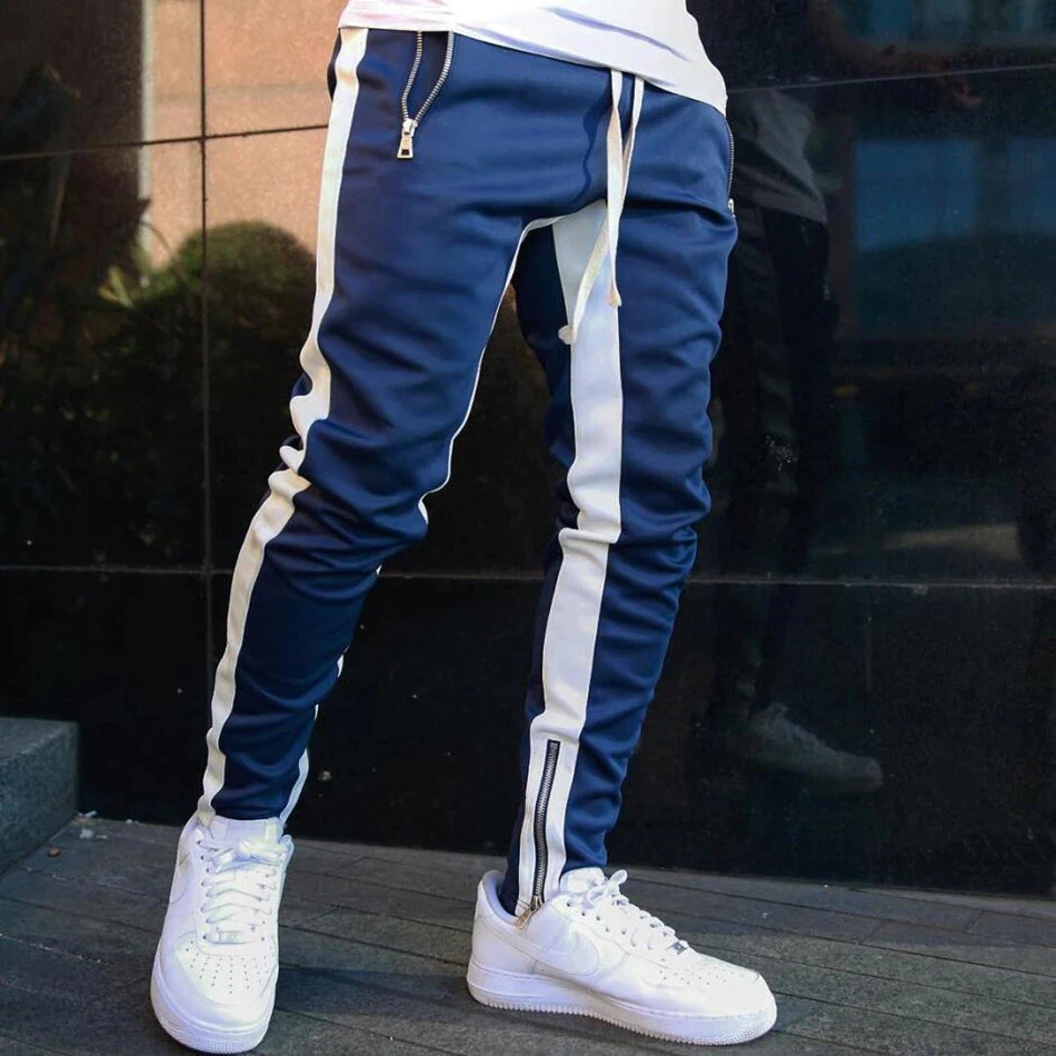 Men's Trousers with Long Leg Zipper Casual Sports Running Pants Zipper Pants