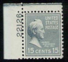 US. 820. 15c. James Buchanan, Presidential. Single Pl# 22126 UL. MNH. 1938