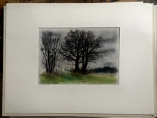 Franz Ehmke 1928-2018 GDR Painter° Berlin Pastel° Tree Field Edge Wiese Signed