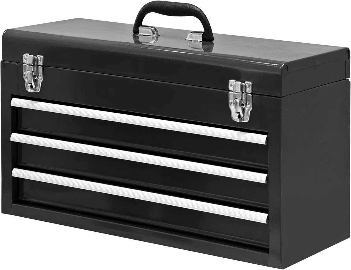 20 In. 3-Drawer Small Metal Portable Tool Box with Drawers and Tray