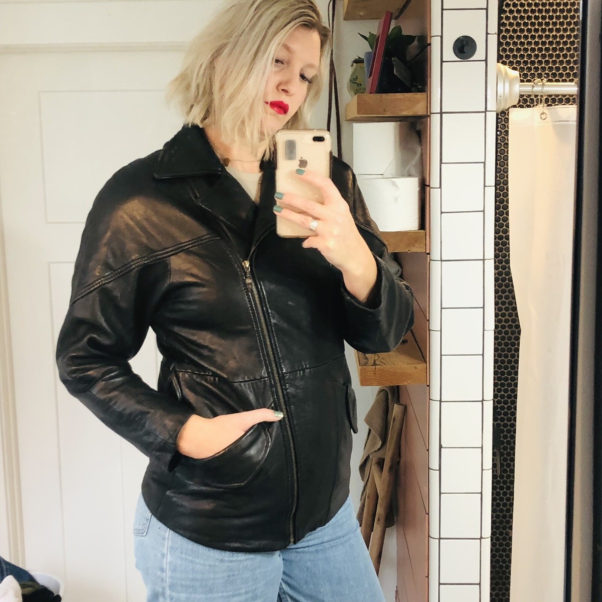 Vintage Womens 90s EXPRESS Leather Moto Jacket Black Size XS