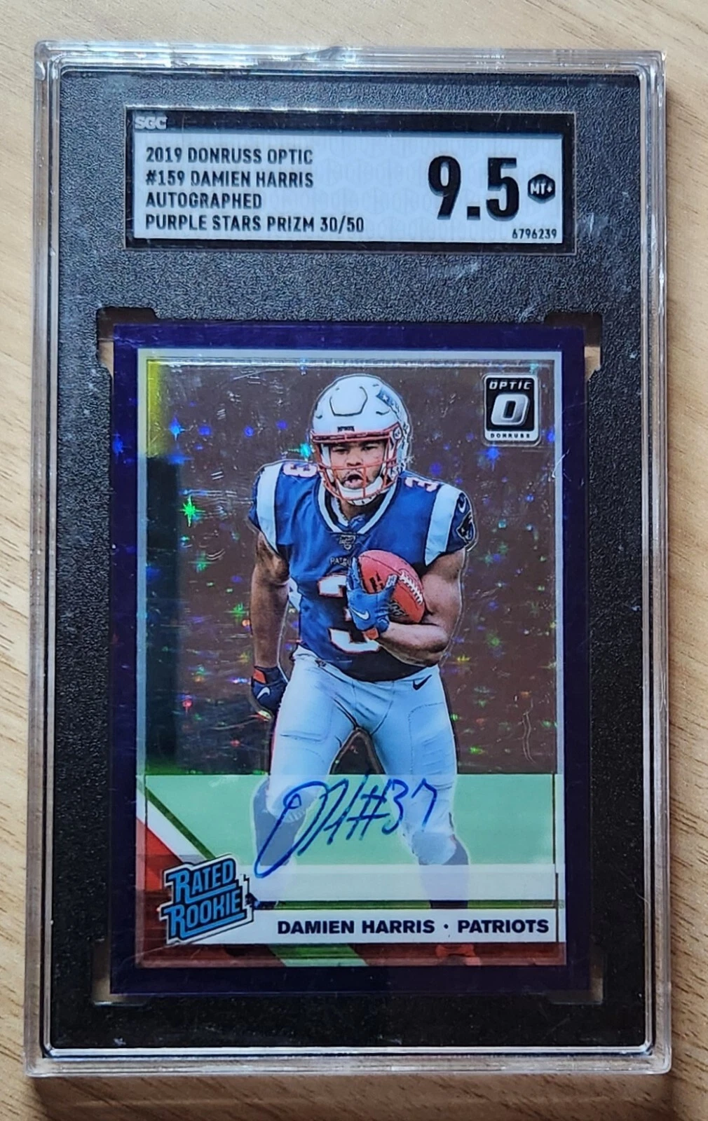 Damien Harris Panini Donruss Optic #159 Autograph-Purple Stars