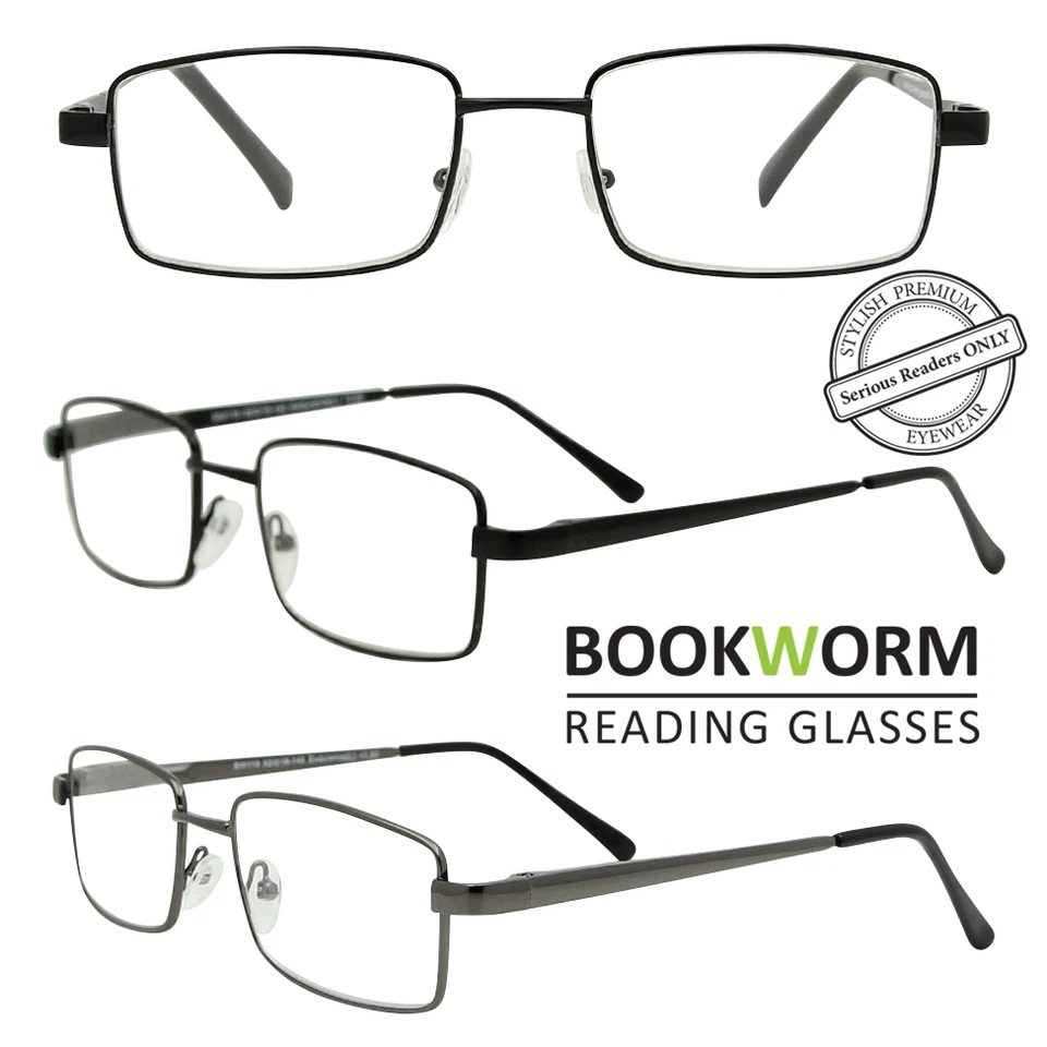 BOOKWORM Große starke klassische Metall Lesebrille Herren Damen robust +1 +1,5 +2,0 +2,5