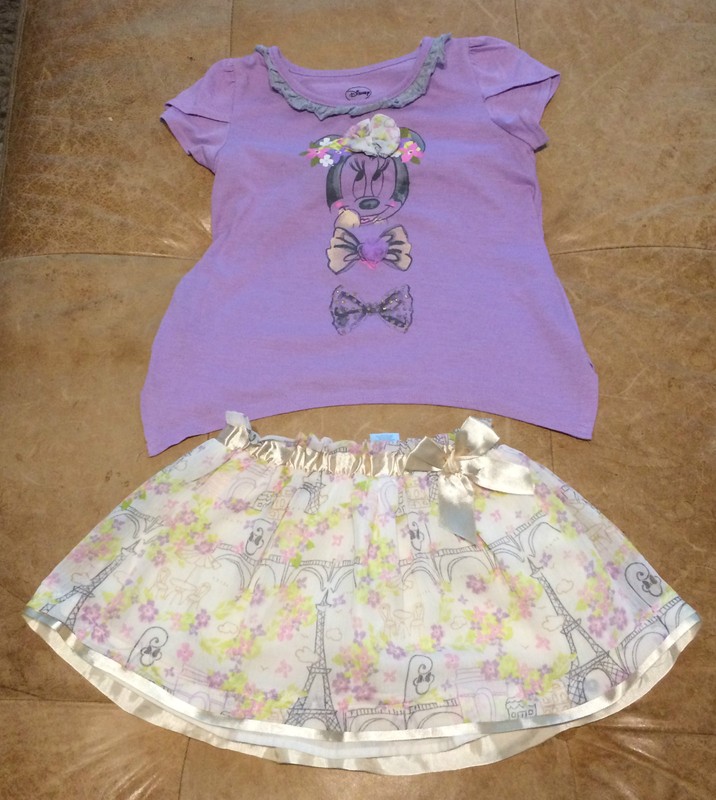 Minnie Mouse tunic top 5T skirt skort 4T Parisian theme purple cream pink Cute!!