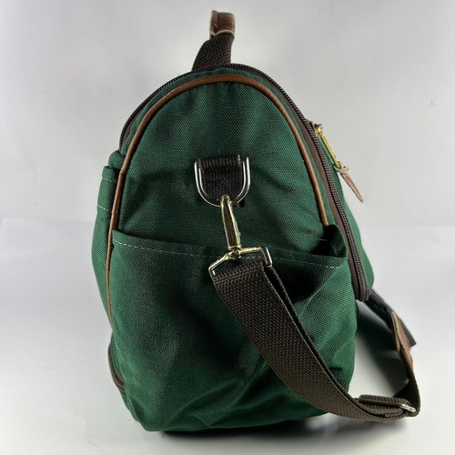 VTG LL Bean Green Canvas Brown Leather Travel Bag Messenger Tote Bag - Picture 9 of 13