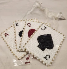 KIM SEYBERT Beaded Playing Card Coasters Brand New Set of 4 in Organza Pouch