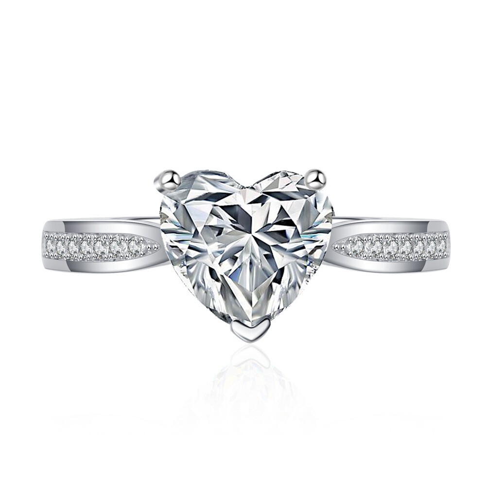 2ct 8mm Heart Moissanite Engagement Ring in 925 Silver