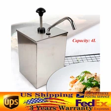 4L Sauce Dispenser Condiment Soy Ketchup Mustard Dispenser Pump Bucket Stainless