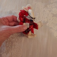 Vintage Fabric Felt Traveling Mouse with Pack Handmade Christmas Ornament