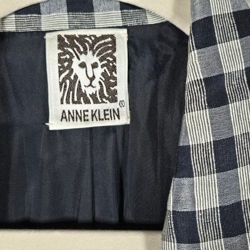 Vintage Anne Klein Blazer Damen 10 Seidenmischung schwarz weiß kariert Einreiher - Bild 5 von 12