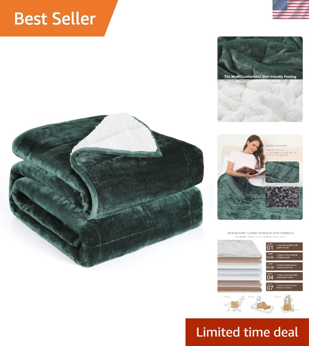 Cozy 7lb Sherpa Fleece Weighted Blanket 41x60 in Fluffy Green Comfort-image