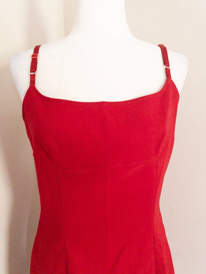 Vintage Y2K City Triangles Red Spaghetti Strap Floral Embroidered Mini Dress - Image 2 of 4