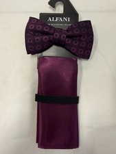 NWT Alfani Bow Tie  Pocket Square Set Purple Plum Dot Pattern Pre-Tied Formal W