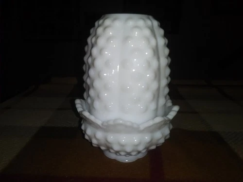 Fenton Vtg Fairy Lamp Light White Hobnail Milk Glass 4.5"