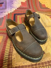Dr. Martens Brown Leather Mary Jane Flats for Women with Buckle Straps