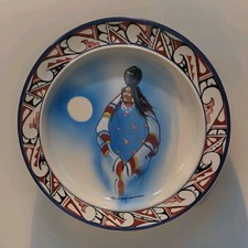 Gary White Deer Signed Hand Painted Plate 1986 Choctaw Native American Original