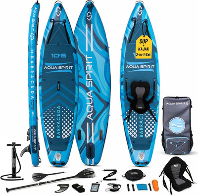 Aqua Spirit Sup Board mit Sitz | Kajak Aufblasbar Barracuda  Paddling Board