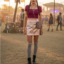 WILD FABLE Women s Metallic Rose Gold Mini Skirt Size 8 Glam Rock Festival Club