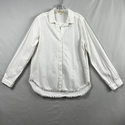 Cloth & Stone Anthropologie Shirt Womens M White Eyelet Button Down Raw Hem