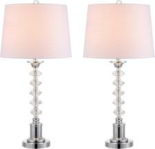 28" Clear Crystal Table Lamp Set of 2, Modern Glam Chrome Candlestick Lamps for