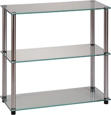 Designs2Go Classic Glass 3-Tier Bookshelf 28" - Modern Media Stainless Steel Boo