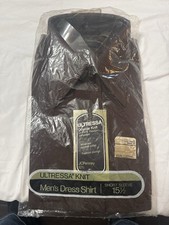 Vintage JCPenney Ultressa Knit Shirt NOS Brown 15.5 Short Sleeve Polyester