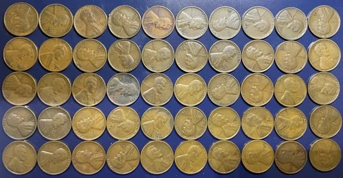 1932-D LINCOLN WHEAT CENT PENNY ROLL, 50 coins, Fine