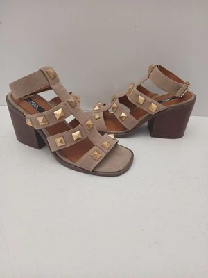 NEW M&S Gladiator Leather Block Heel Sandals Size 8 Elasticated Strap 3.5" Heel. - Image 1 of 4