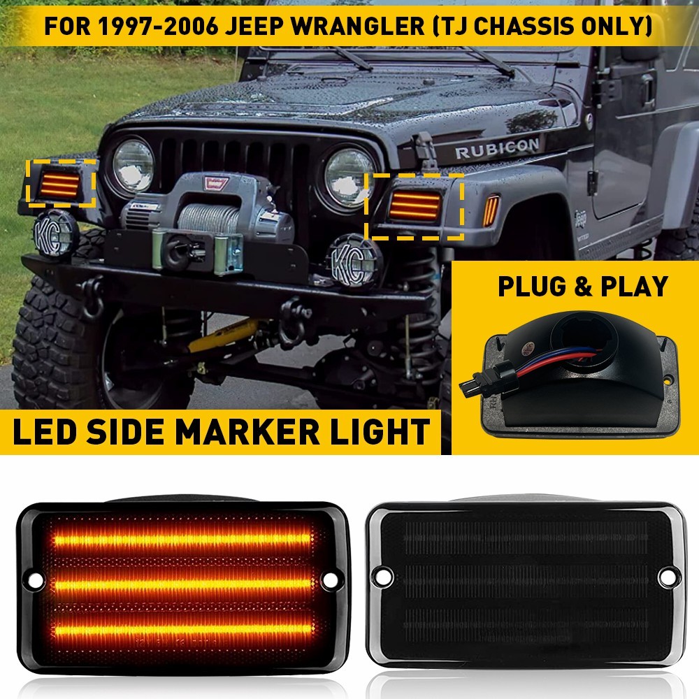 2pcs Smoked Len Amber LED Bumper Signal Light Fit For 97-06 Jeep Wrangler TJ EXD thumbnail 12