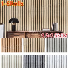 Wooden Slat Panelling Wallpaper 3D Wood Panel Effect Stripe Wall Paper Home Room