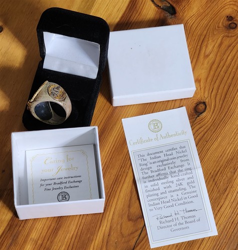BRADFORD EXCHANGE STERLING SILVER 24K BGE 1936 BUFFALO NICKEL RING ORIGINAL BOX - Picture 8 of 8
