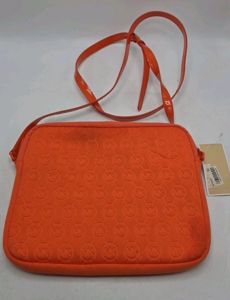 Michael Kors Embossed Soft Neoprene iPad Tablet Crossbody Bag Tangerine Orange  - Image 4 of 4