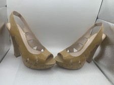 J.LITVACK Cutout Heeled Sandals Patent Leather Nude Beige Size 7B No Box ST