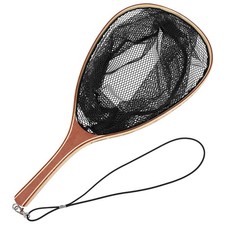 Hipicute Trout Net, Wooden Frame Fly Fishing Landing Net with Soft Rubber Mesh,