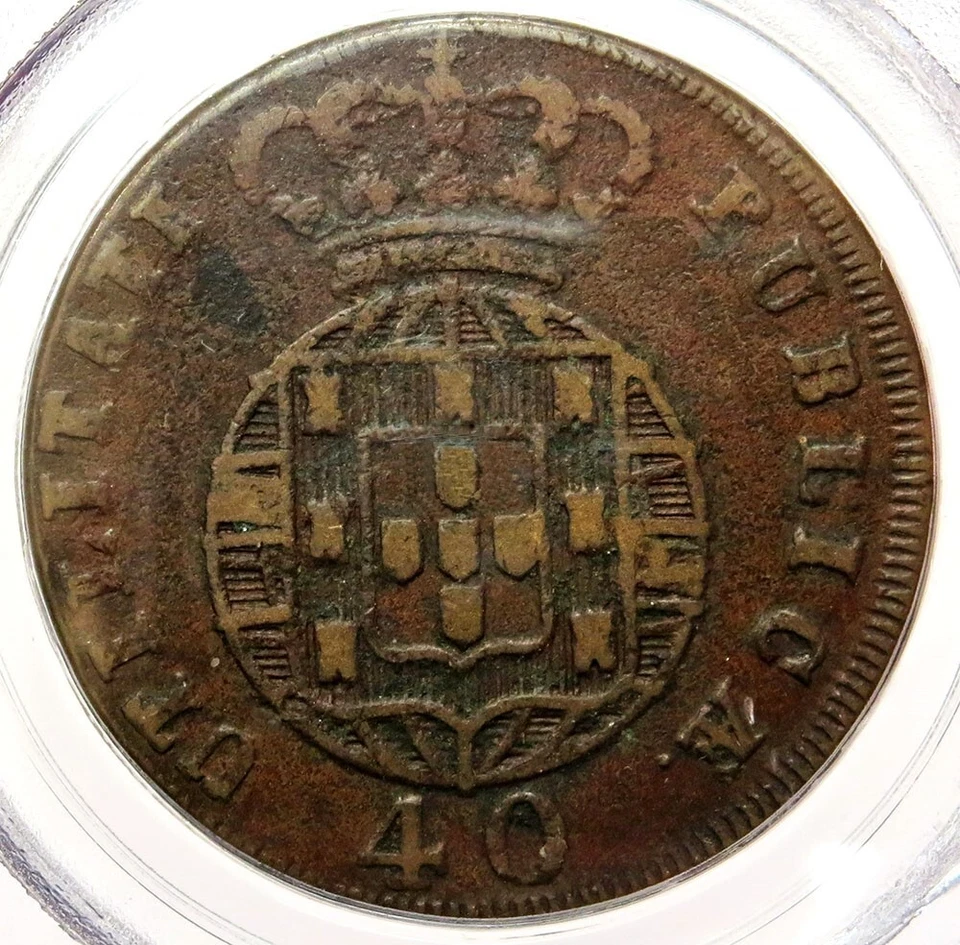1823 PORTUGAL 40 REIS JOAO VI BRONZE COIN PCGS VERY FINE 30 - Image 2 of 3
