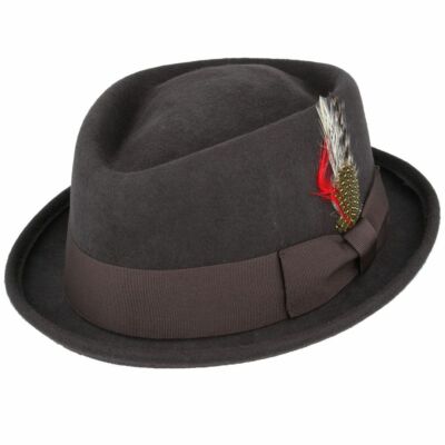 Wool Felt Diamond Crown Trilby Pork Pie Crushable Hat 