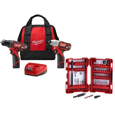 Milwaukee Cordless Drill Driver/Impact Driver + Batteries, Charger and Bit Kit