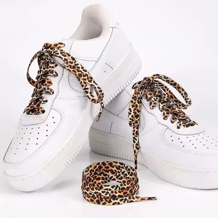 Cordones planos de encaje con estampado de leopardo de animales 120 cm Stock vendedor del Reino Unido