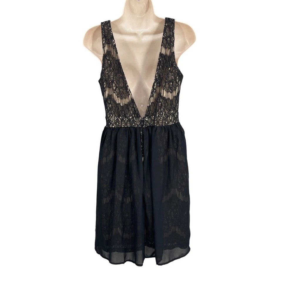 Maurices Black Lace Mini Dress Witchy Whimsigoth Deep V Party Edgy Sexy Size S - Image 2 of 4