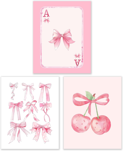 Pink Coquette Bow Preppy Wall Art Prints Set of 3, Coquette Room Decor ...