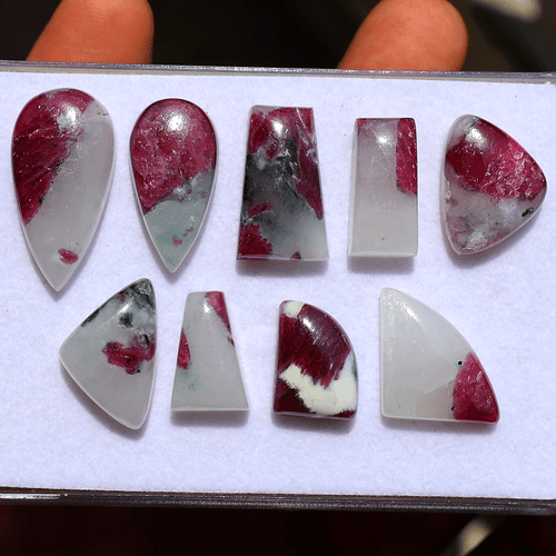 Rare 9 Pcs Natural Ruby In Quartz Untreated 13mm-26mm Mix Cabochon Gemstones Lot - Picture 4 of 12