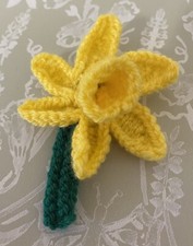Hand Knitted Yellow Daffodil Flower Brooch St. David’s Day Easter Spring Gift
