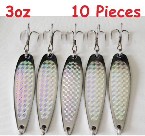 10 señuelos de pesca de arrastre cromados/plateados con cucharas de cocodrilo de fundición de 3 oz  - Imagen 1 de 2