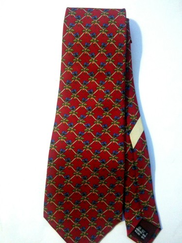 Salvatore Ferragamo Pura Seta Uomo Cravatta Rosso Stampa Floreale Italiano IN - Picture 2 of 8